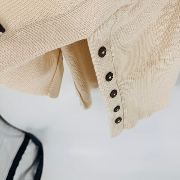 Shannon Passero Cream Knit Sweater L Denim Heart Elbow Patches Oversized Tunic - Picture 6 of 8